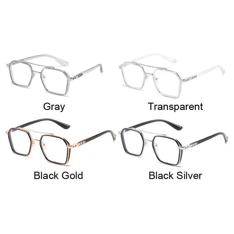 Vintage Square Glasses Woman Man Transparent Anti Blue Light Computer Eyewear Clear Lens Retro Metal Eyeglasses Frame Unisex