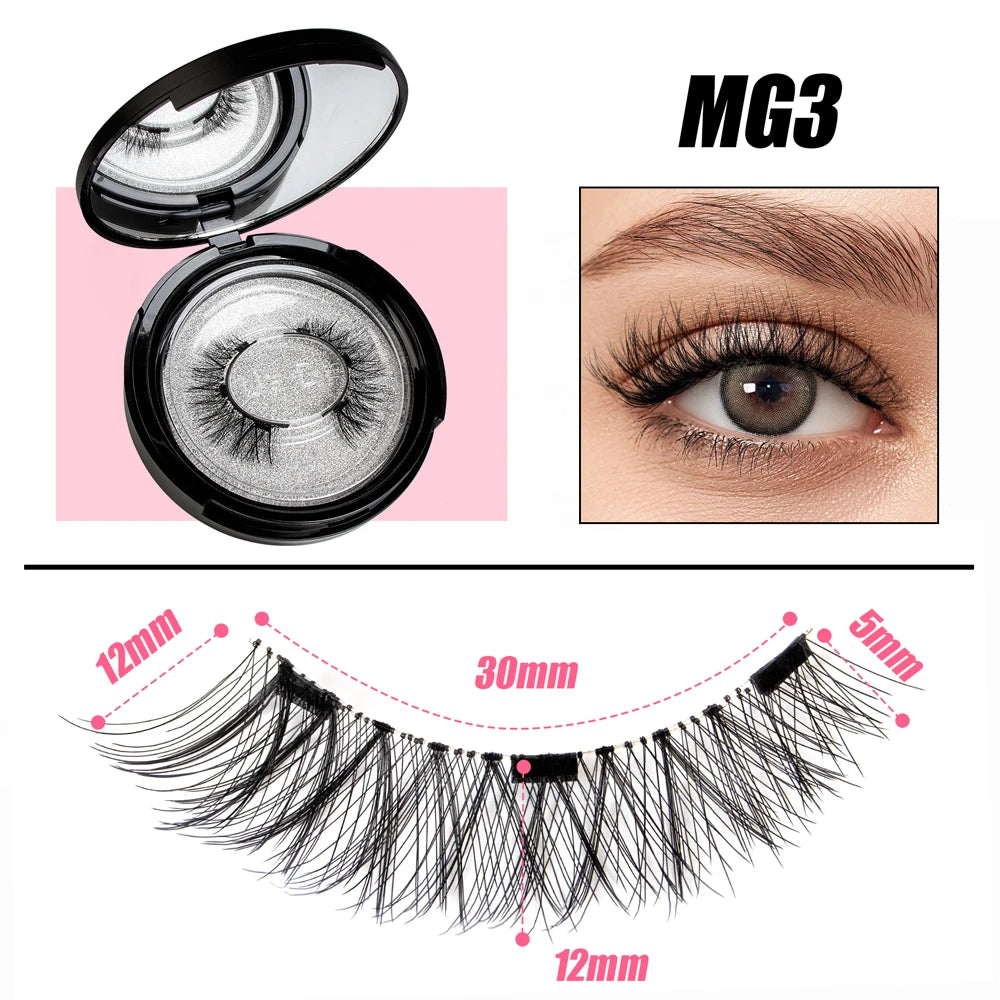 VYRILA 2Pairs Reusable Magnetic Lashes with Magnets Tweezer No Glue Needed D Magnetic Eyelash 3-Step Press On False Eyelash