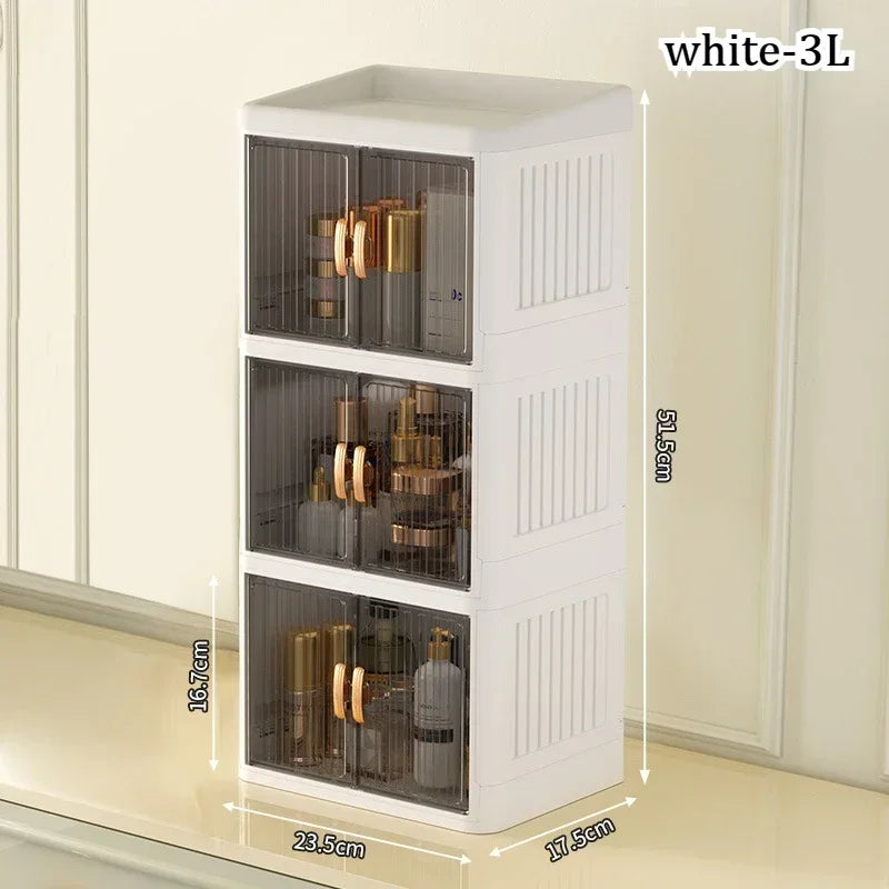 Foldable Cosmetics Storage Boxes Household Bathroom Miscellaneous Storage Box Double Door No Assembly Required Organizer Case