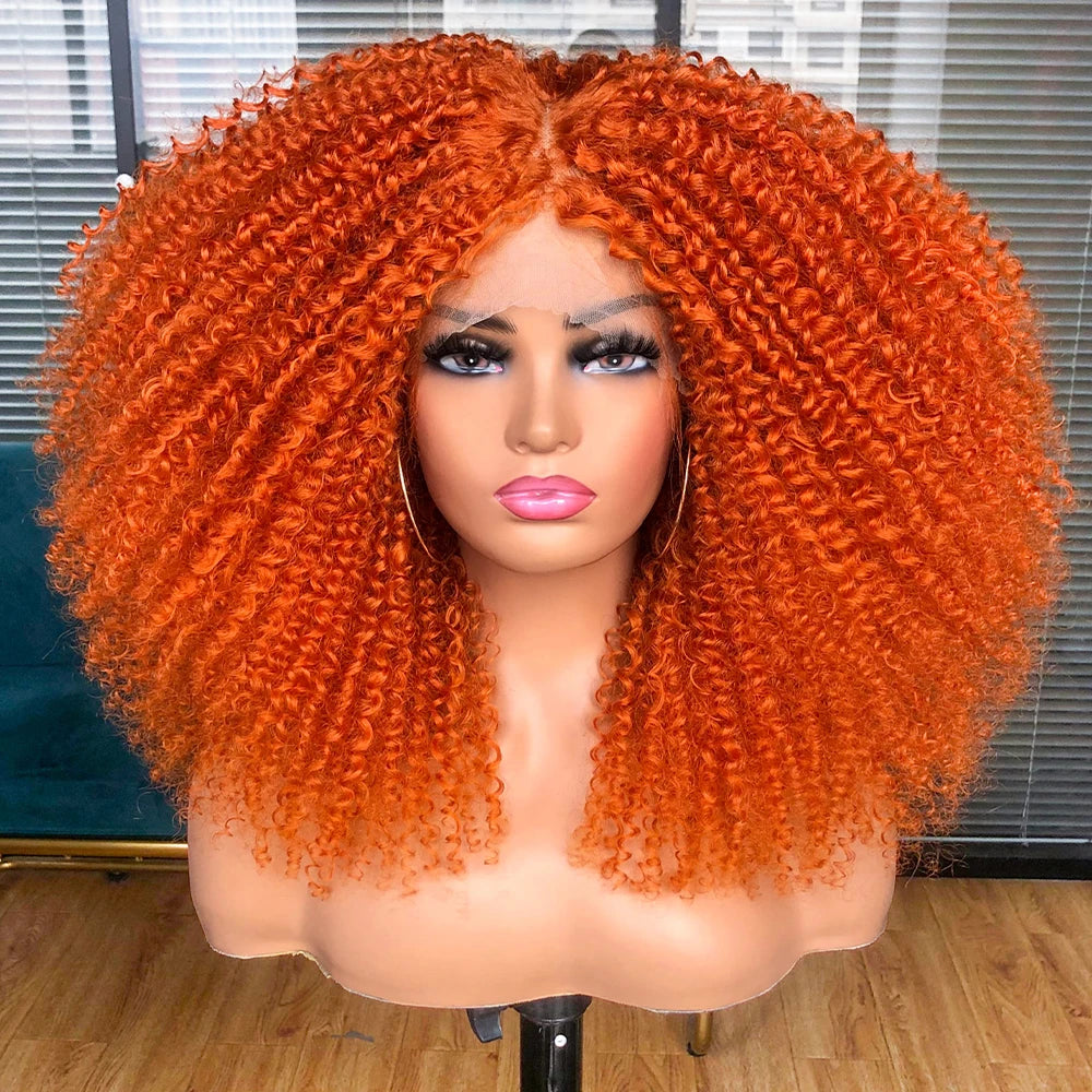 Lace Front Wigs for Women Short Bob Wig Afro Kinky Curly Wigs Ombre Brown Synthetic Middle Nature Hair Black Headgear with Clip
