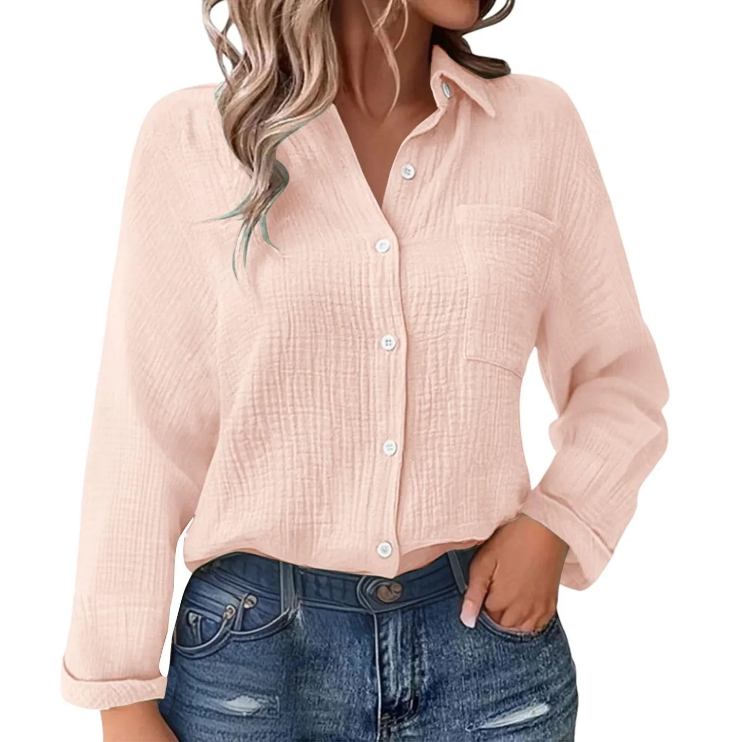Casual Fashion Shirts For Women Autumn Long Sleeve Lapel Button Solid Color Shirt Top Casual Loose Women's Blouse