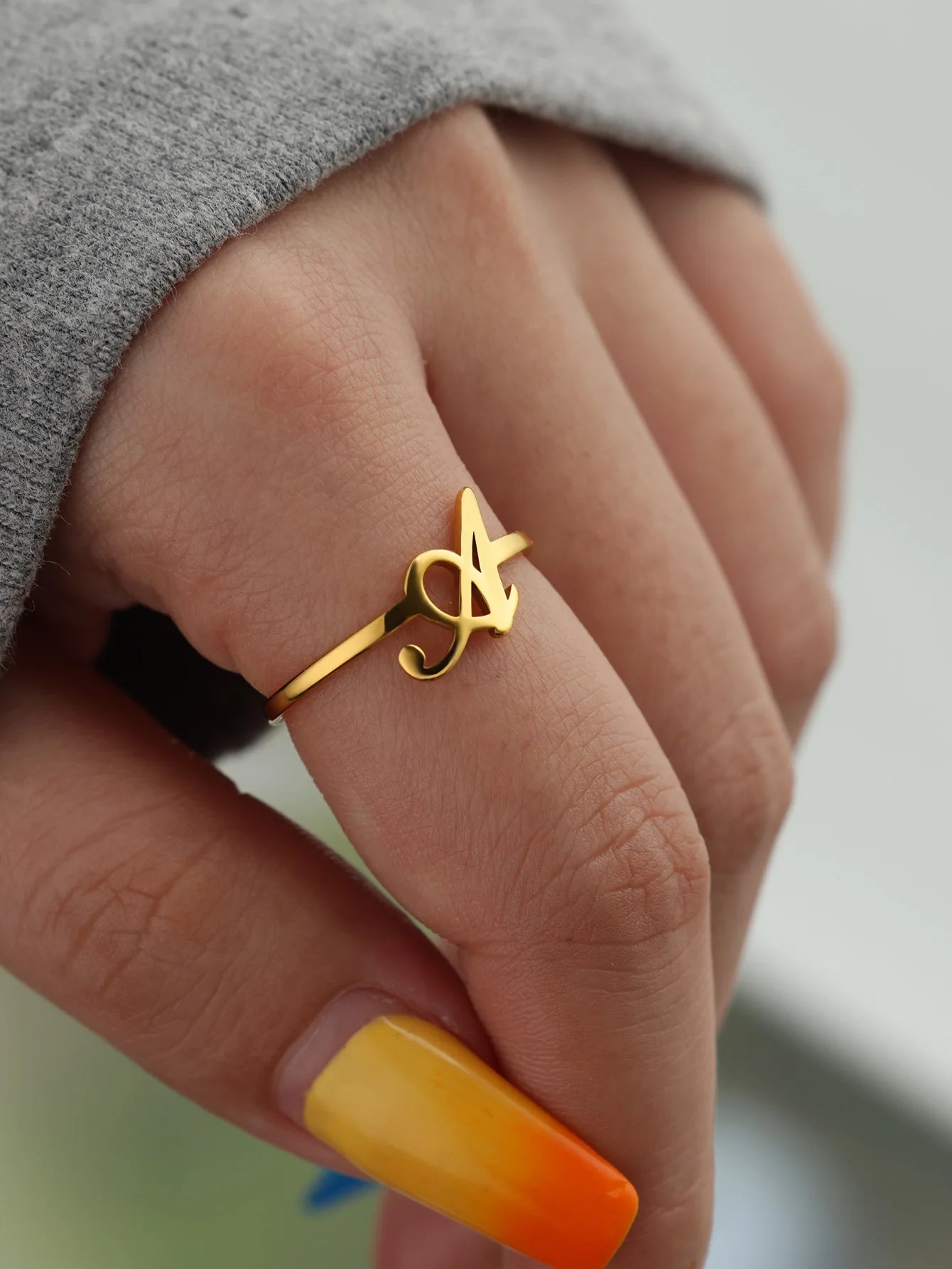 26 English Letter Initial Rings For Women Gold Color Adjustable Stainless Steel Ring Wedding Fashion Jewelry Best Friend Gift