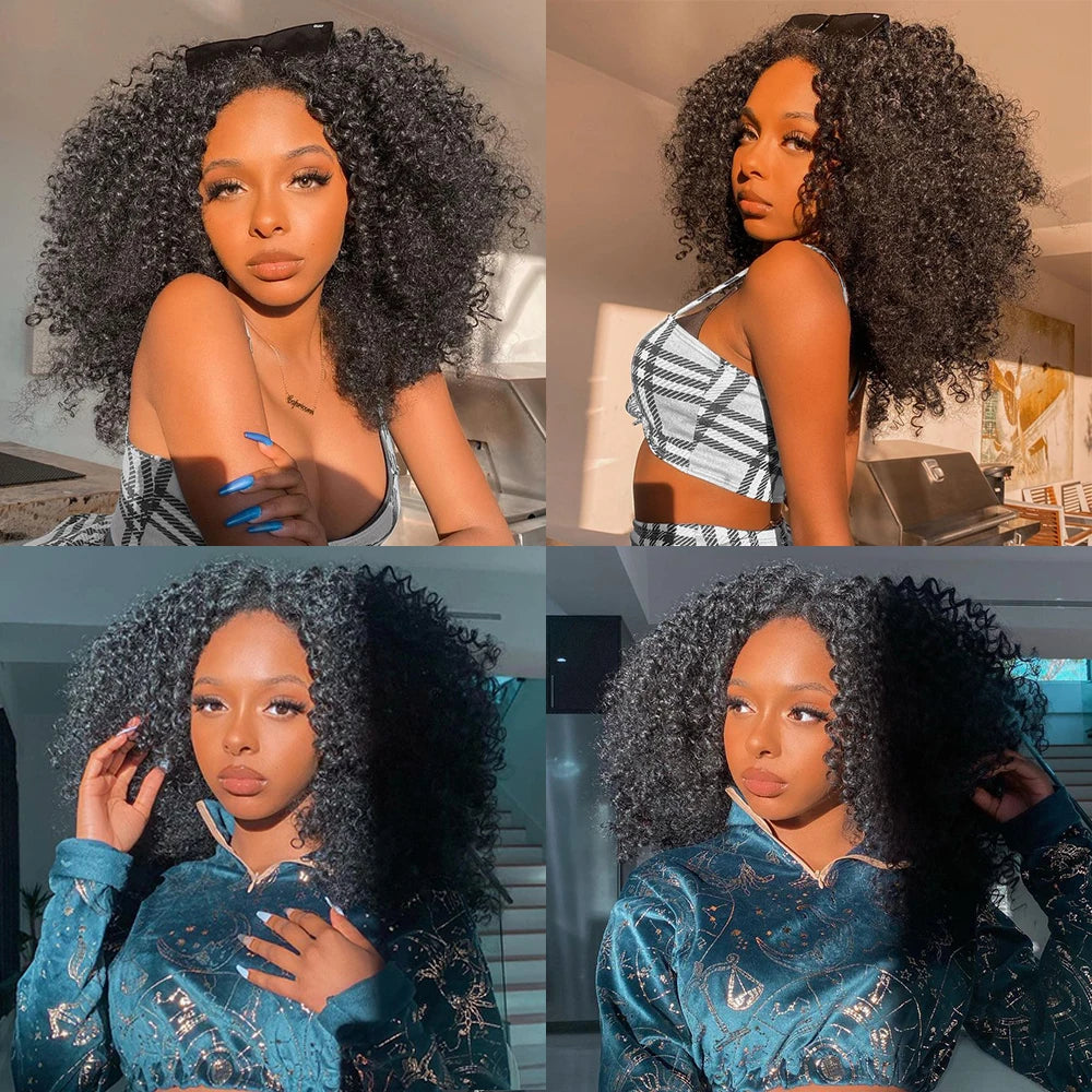Lace Front Wigs for Women Short Bob Wig Afro Kinky Curly Wigs Ombre Brown Synthetic Middle Nature Hair Black Headgear with Clip