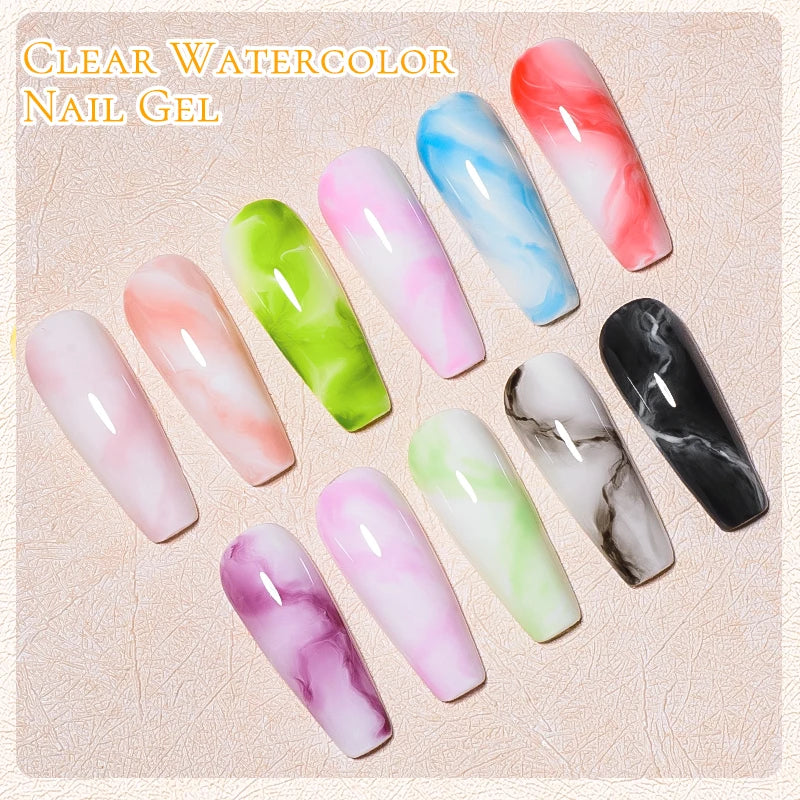 6Pcs/Set Watercolor Floral Print Clear Nail Blooming Gel Polish Kit Spring Colorful Semi Permanent Soak Off Art Uv Gel Varnish