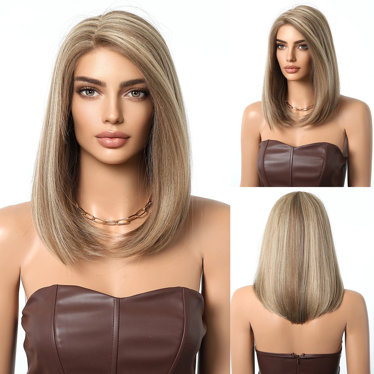 Lace Front Synthetic Wigs Preplucked Curly Wave Brown Golden Highlight Shoulder Length Lace Wig for Black Women Heat Resistant
