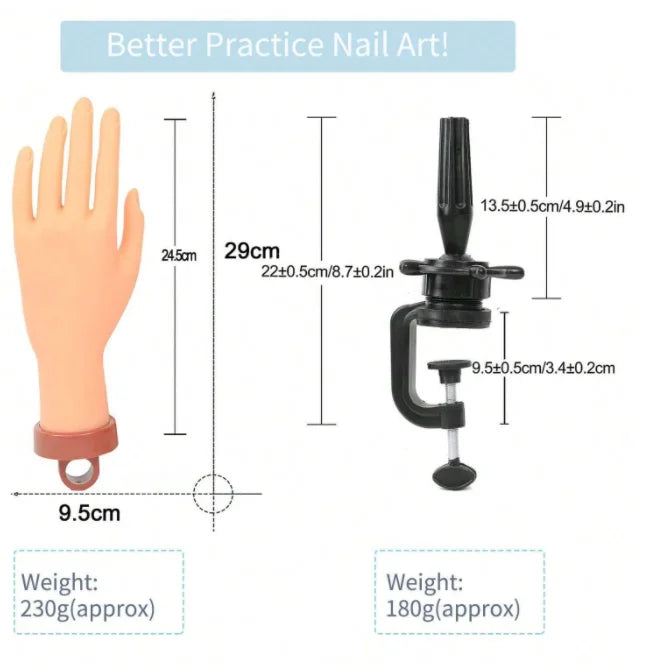 Nail Art Practice Hand Set With Acrylic Nails Practice Hand Support & Pvc Hand Model 1pc, False Nail Of Bendable & Realistic