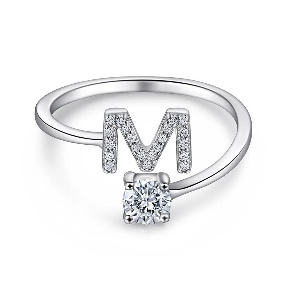 925 Sterling Silver Initial Rings for Women Girls, Adjustable Initial Rings Cubic Zirconia Stackable Alphabet Letter Rings Gift
