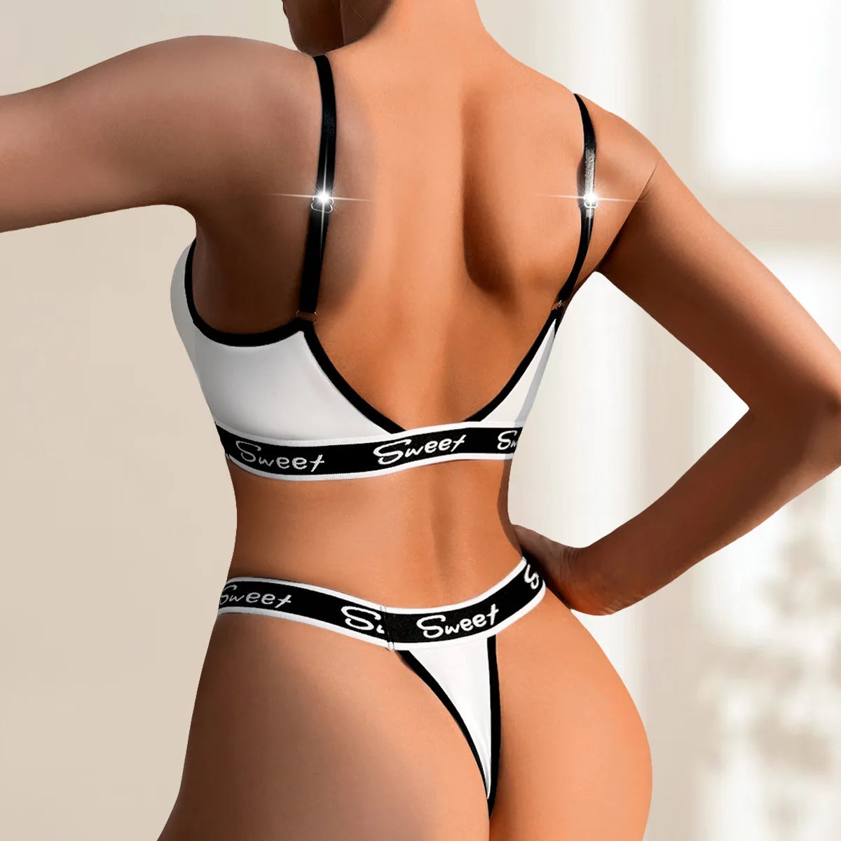 Women Sexy Underwear 2 Pcs Set Low Rise Letter Embroidery Sexy Lingerie Sets Breathable Comfort Elegant Thongs And Bras Outfits
