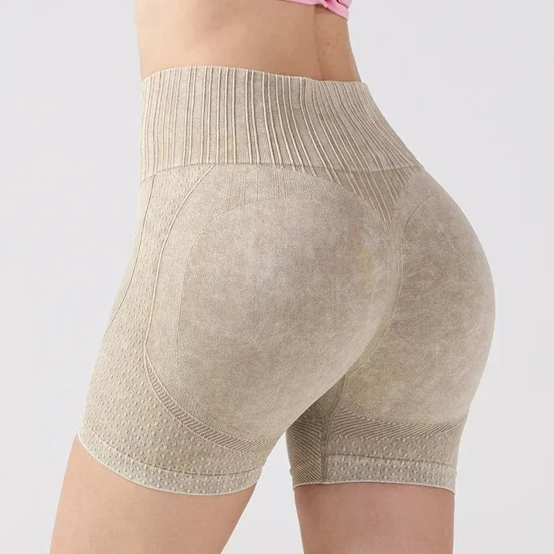Women's High Waist Yoga Shorts - Lifted Butt Soft Stretchy Sports Washed Tights Gym Quick Dry Yoga Fitness SetGym Workout Pants