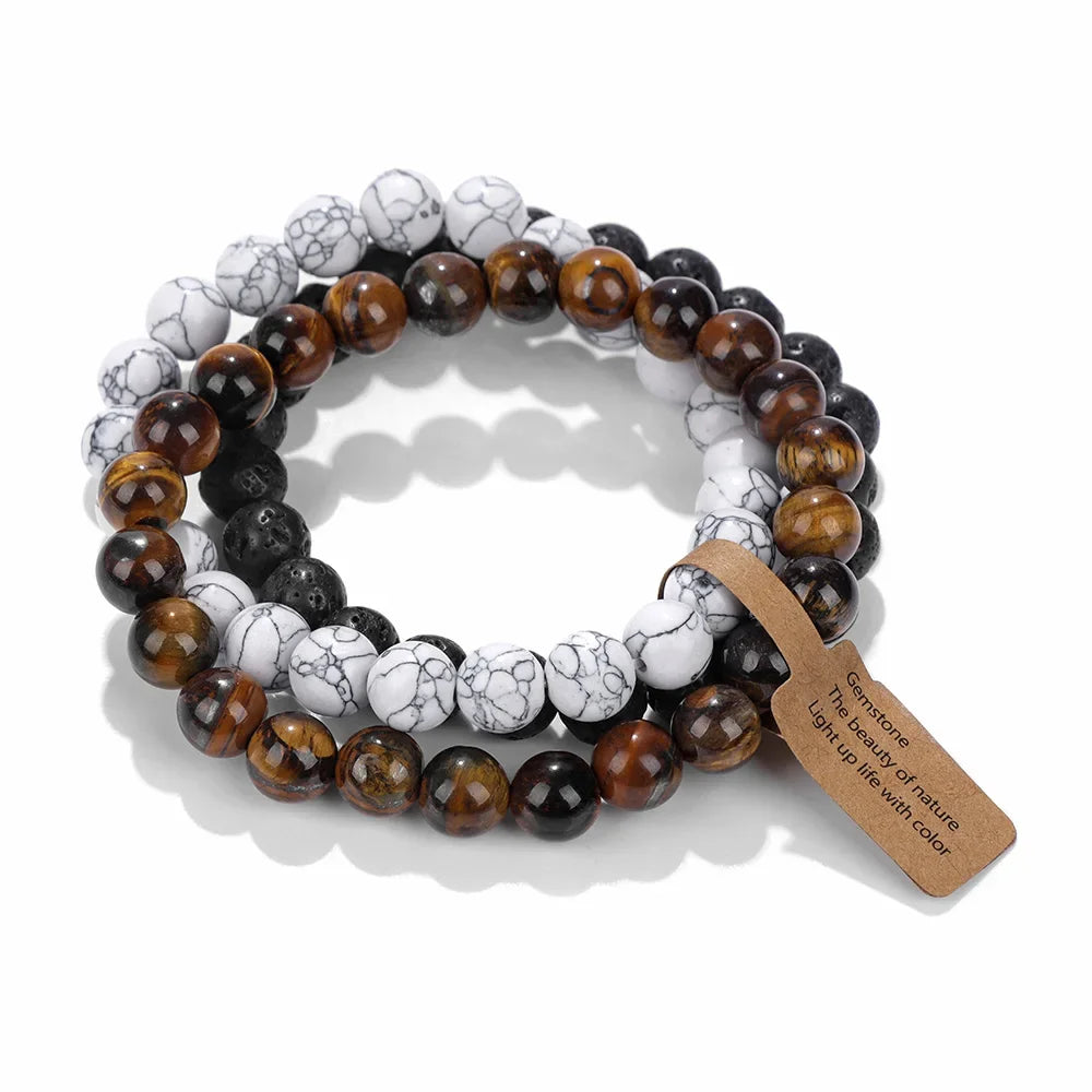 3 Pcs Set Natural Stone Beads Stretch Bracelet Set Semi-Precious Stone Beaded Elastic Bracelet Turquoise Stone Fashion Jewelry