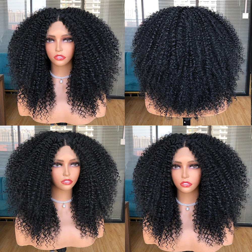 Lace Front Wigs for Women Short Bob Wig Afro Kinky Curly Wigs Ombre Brown Synthetic Middle Nature Hair Black Headgear with Clip
