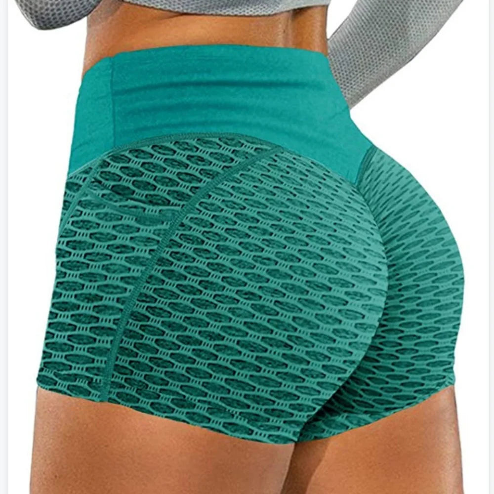 Women High Waist Honeycomb Yoga Shorts Breathable Workout Elastic Buttocks Sportswear Impact Fitness Gym Leggings With Pocket