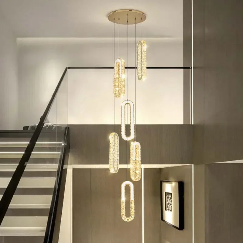 Luxury Crystal Led Pendant Lights Villa Stairs Living Room Lighting Decor Chandelier Indoor Hotel Loft Hanging Lights Fixture