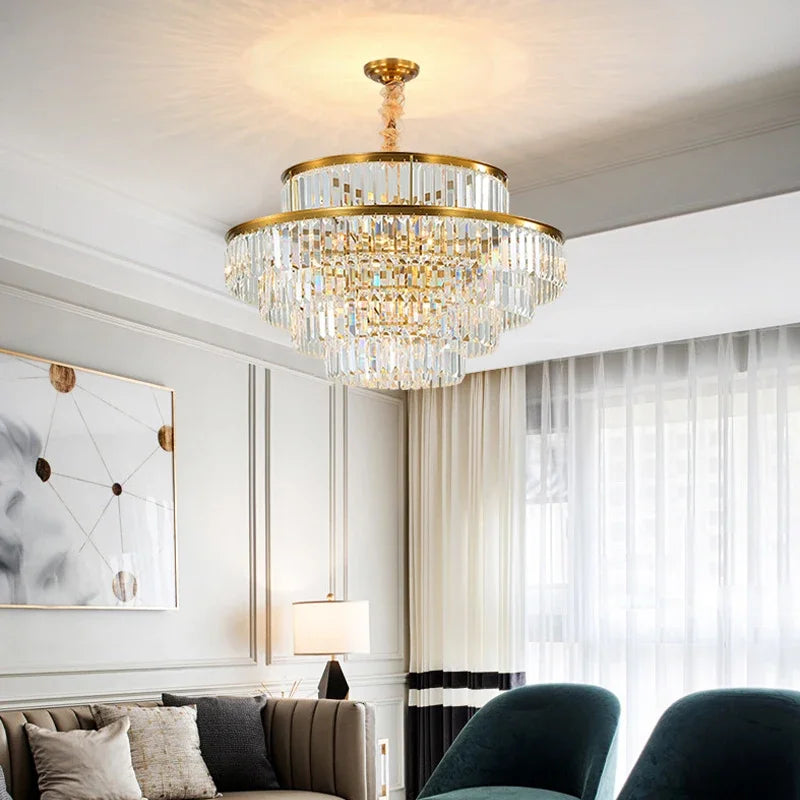 Luxury Crystal LED Pendant Lights Villa Living Room Lighting Decor Lustre Chandelier Lamp Indoor Hotel Hanging Lights Fixture