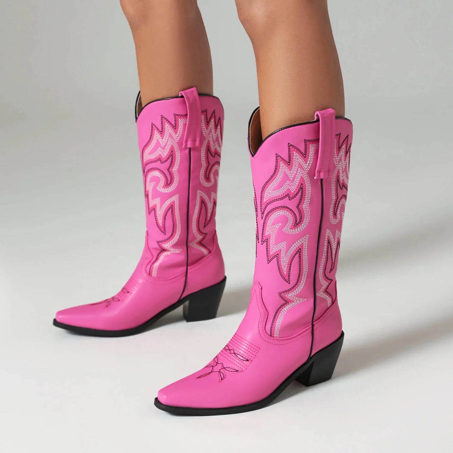 Cowgirl Boots Women Embroidery Knee High mid Calf Cowboy Boots Slip On Pointed Toe Candy Color Fashion Shoes Winter Western
