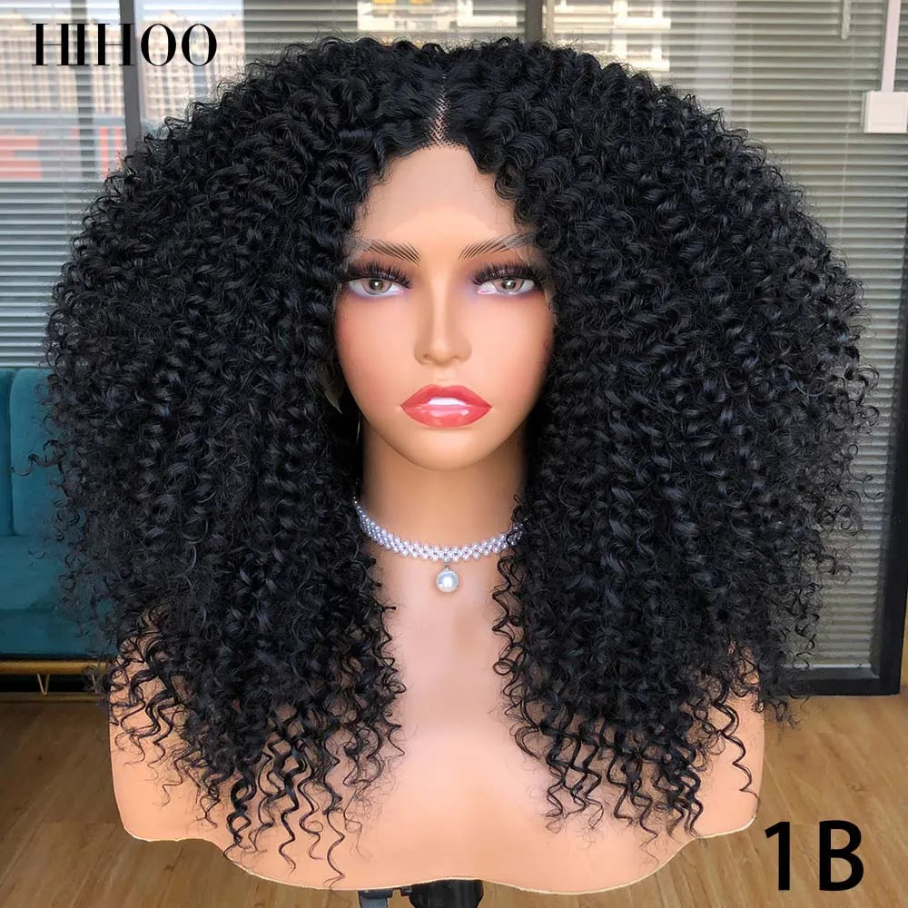 Lace Front Wigs for Women Short Bob Wig Afro Kinky Curly Wigs Ombre Brown Synthetic Middle Nature Hair Black Headgear with Clip
