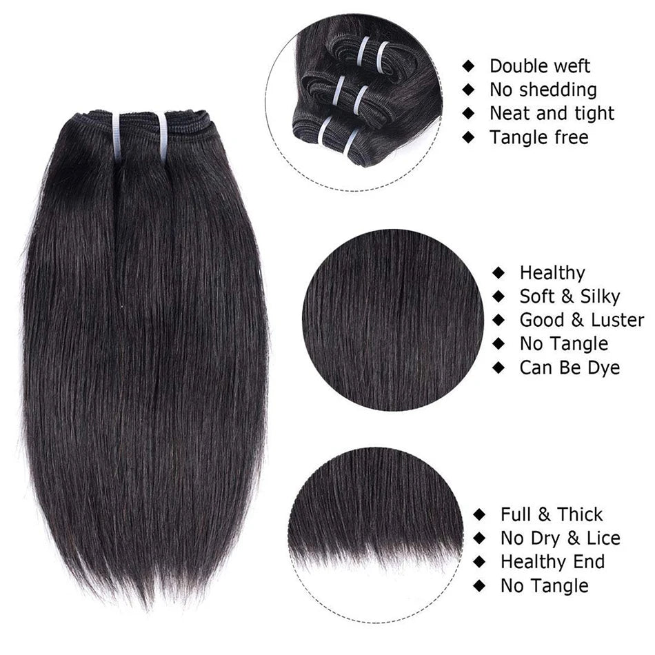Short Hair Bundles 12A Brazilian Straight Virgin Human Hair Bundles Deal 100% Unprocessed Human Hair Extensions 100g/Pcs Natural