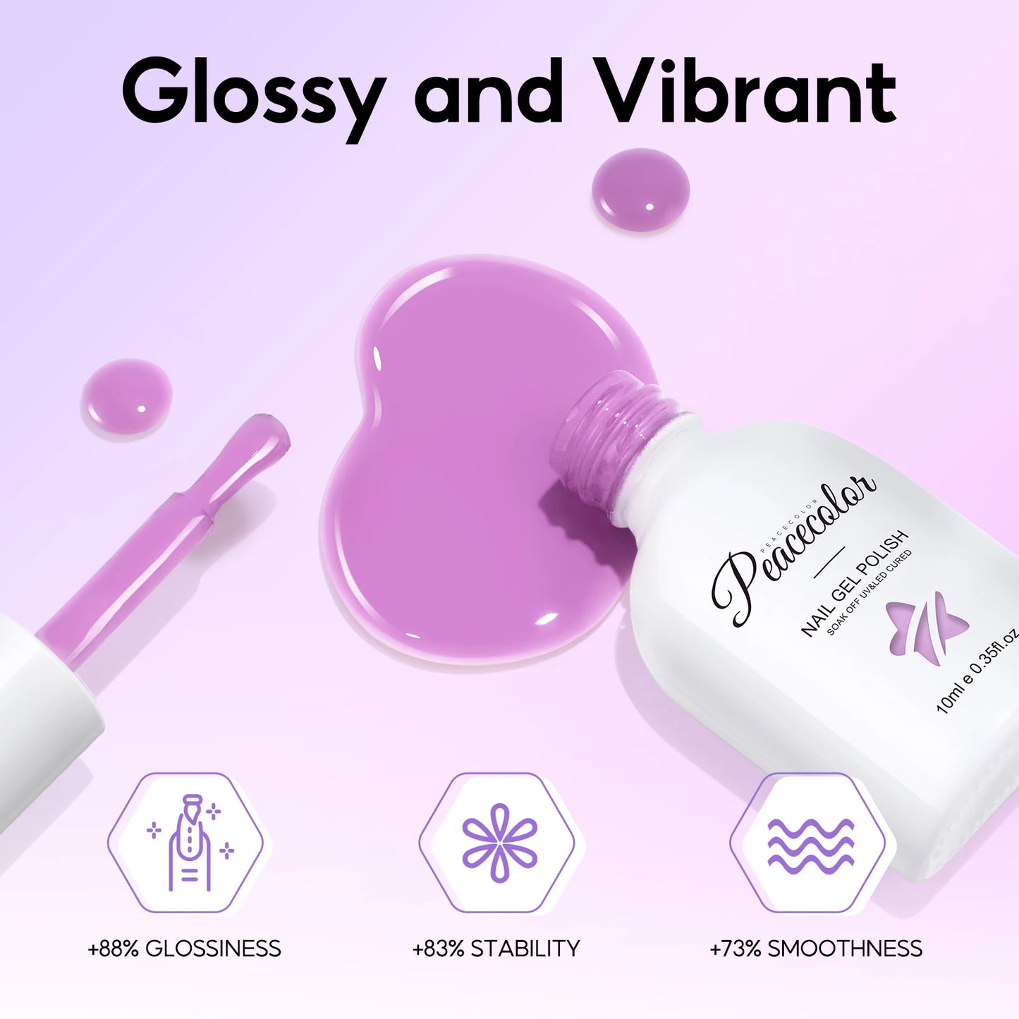 Peacecolor 1PC 10ML Gel Nail Polish - Pastel Dark Purple Glossy, Glass Bottle Long Lasting Manicure Art Design Gift for Women
