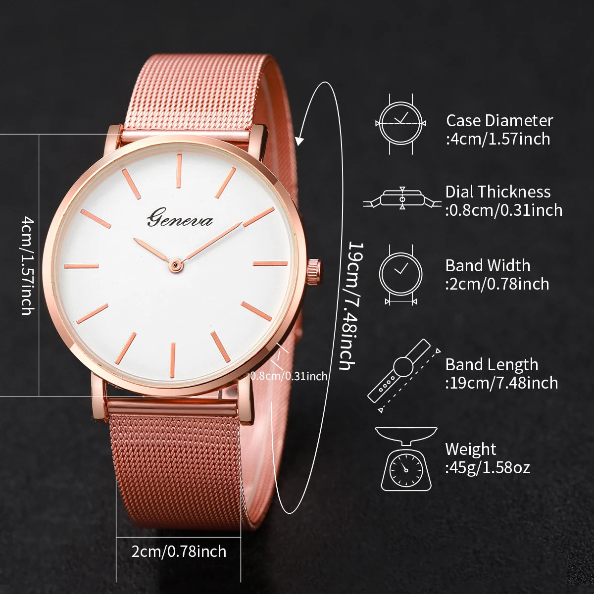 Women's Quartz Watch with Simple Scale Dial, Mesh Band, Bracelets Set, Female Fashion, Without Case, 6 Pieces Per Set