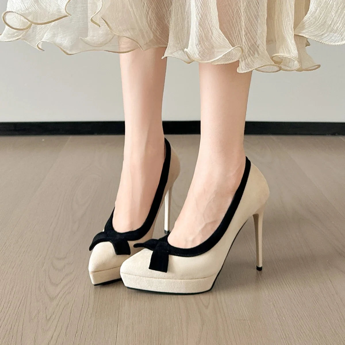 2025 Spring Autumn Suede Shoes for Woman Fashion Pointed Toe High Heels Butterfly-Knot Sexy Elegant Platform Pumps for Women