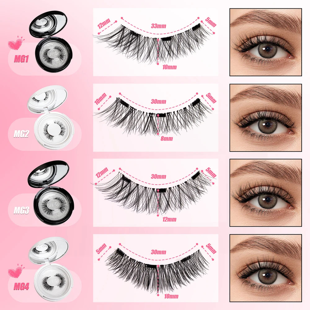 VYRILA 2Pairs Reusable Magnetic Lashes with Magnets Tweezer No Glue Needed D Magnetic Eyelash 3-Step Press On False Eyelash
