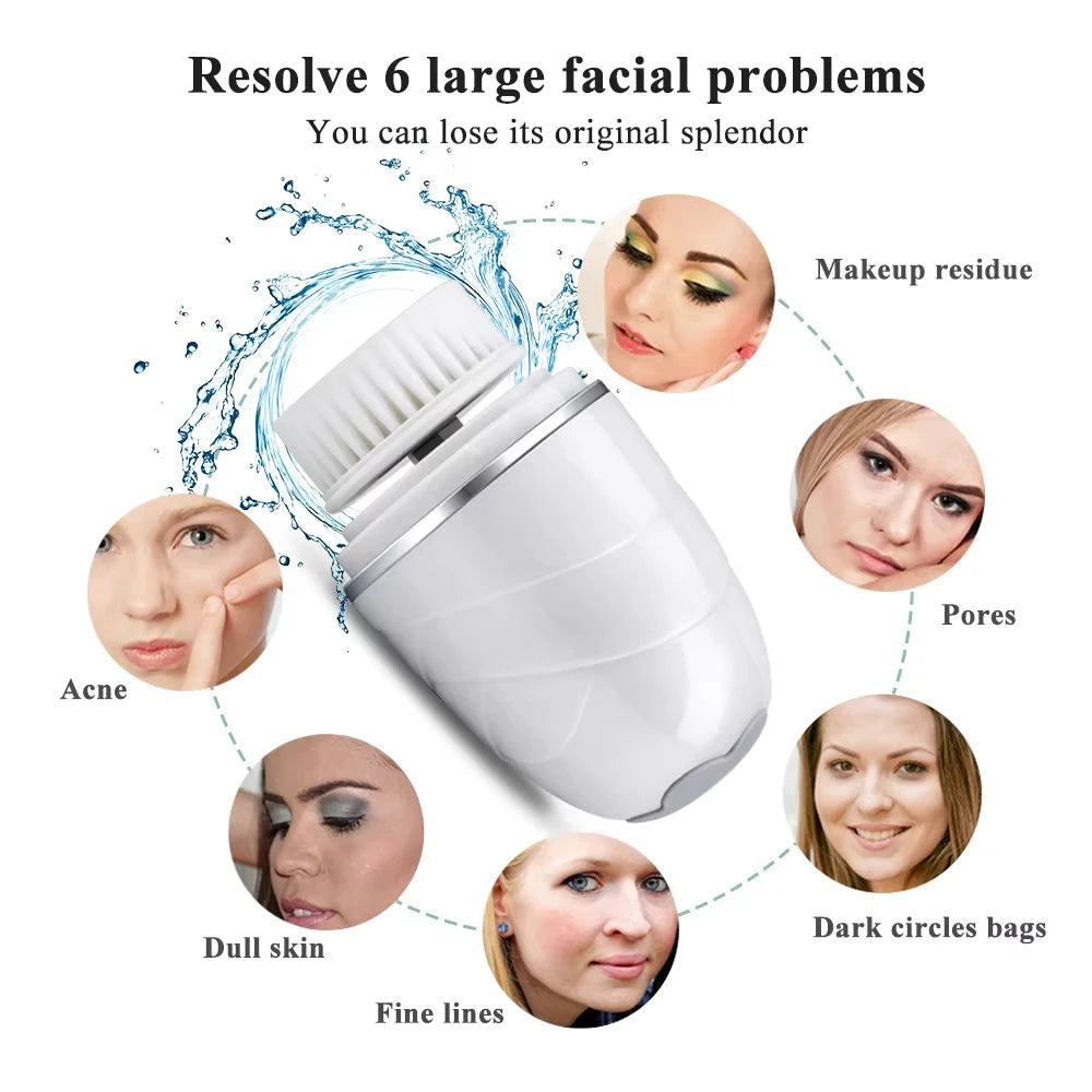 3-IN-1Electric Waterproof Facial Cleansing Brush Exfoliating Spin Whitening Firming Deep Cleansing Brush Device Wireless Cleans
