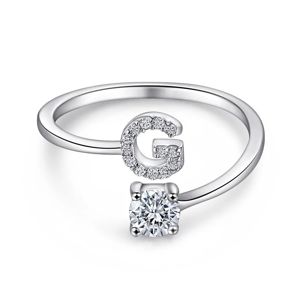 925 Sterling Silver Initial Rings for Women Girls, Adjustable Initial Rings Cubic Zirconia Stackable Alphabet Letter Rings Gift