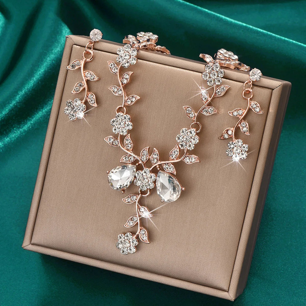 Bridal Rhinestone Jewelry Set for Women, Crystal Necklace and Earrings Set, Wedding Prom Accessories, Sparkling Statement Jewelr