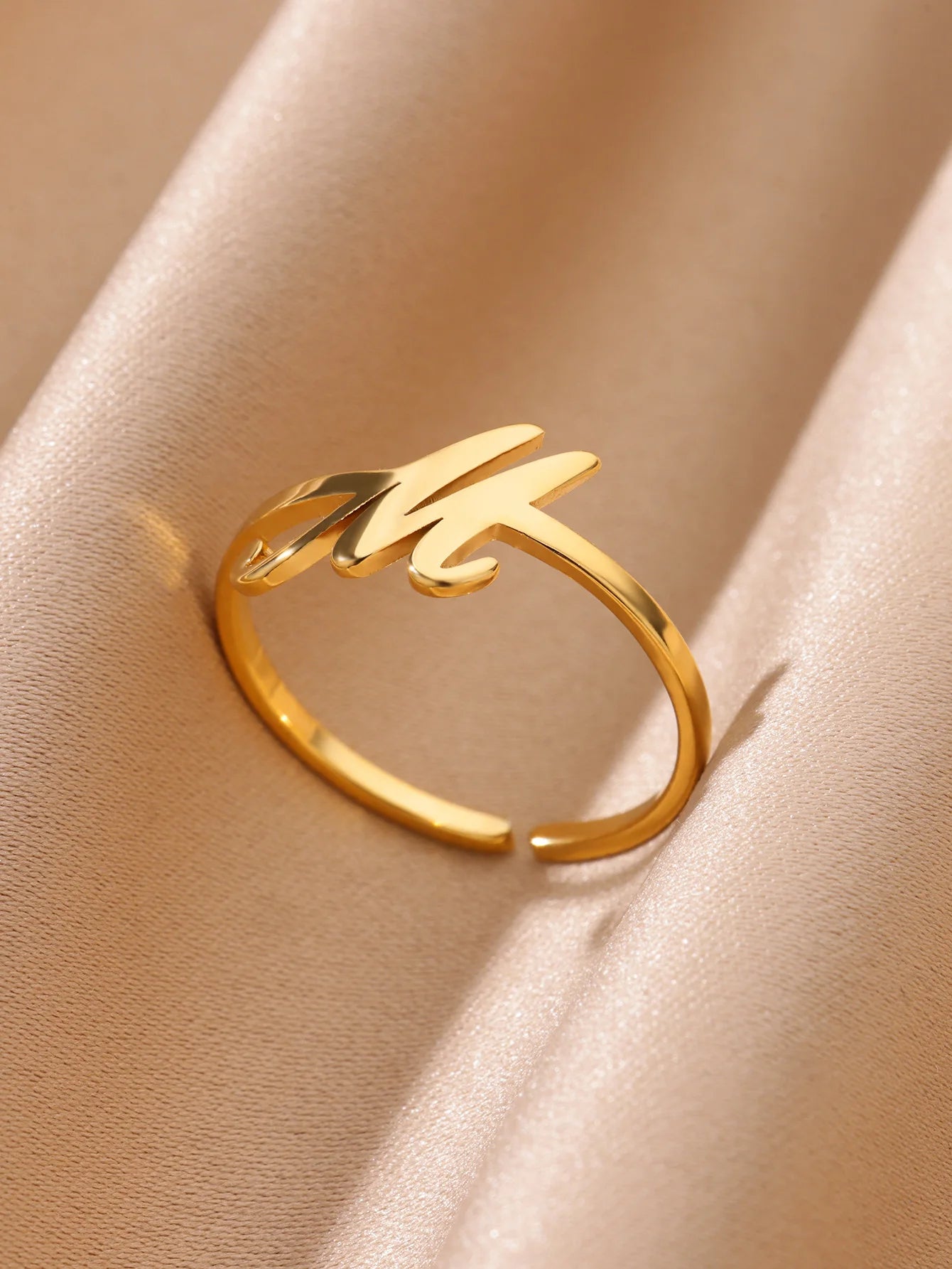 26 English Letter Initial Rings For Women Gold Color Adjustable Stainless Steel Ring Wedding Fashion Jewelry Best Friend Gift