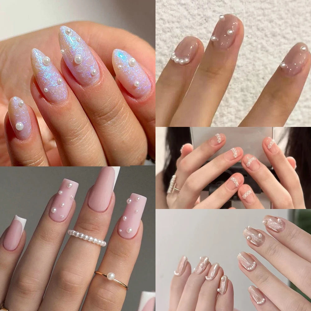 1 Box Kawaii Mini Bow 3D Cute Nail Art Decorations White Pearls Nails Charms Designs DIY Pink Bowknot Resin Nail Accessories
