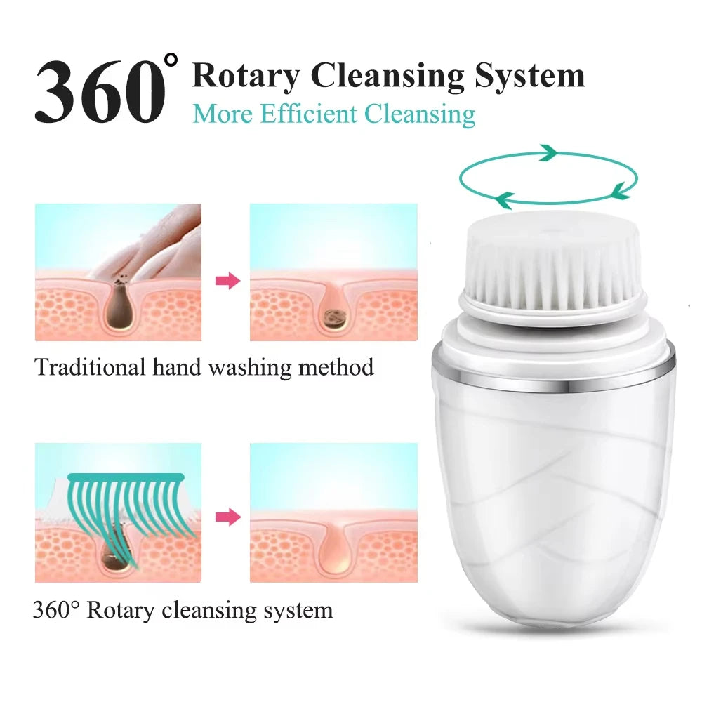 3-IN-1Electric Waterproof Facial Cleansing Brush Exfoliating Spin Whitening Firming Deep Cleansing Brush Device Wireless Cleans