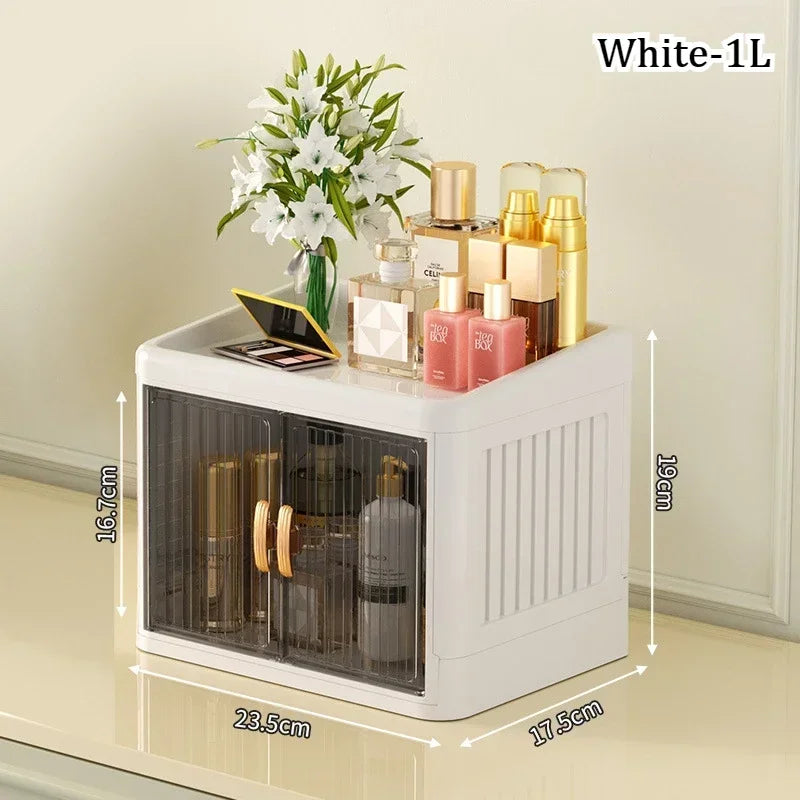 Foldable Cosmetics Storage Boxes Household Bathroom Miscellaneous Storage Box Double Door No Assembly Required Organizer Case