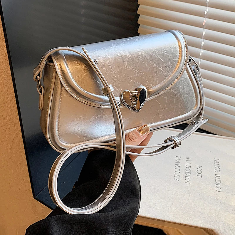 Texture Pu Leather Shoulder Bags For Women Trendy Versatile Love Crossbody Bag Fashion Simple Commuting Shopping Female Purses