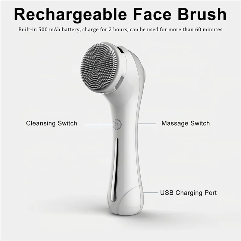 B89B-Facial Cleansing Brush, IPX 7 Waterproof Electric Facial Brush, 2 Adjustable Speeds, Facial Brush Cleaner