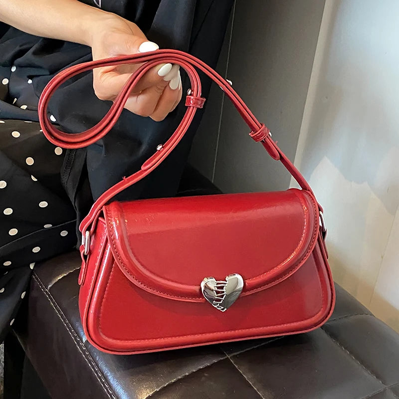 Texture Pu Leather Shoulder Bags For Women Trendy Versatile Love Crossbody Bag Fashion Simple Commuting Shopping Female Purses