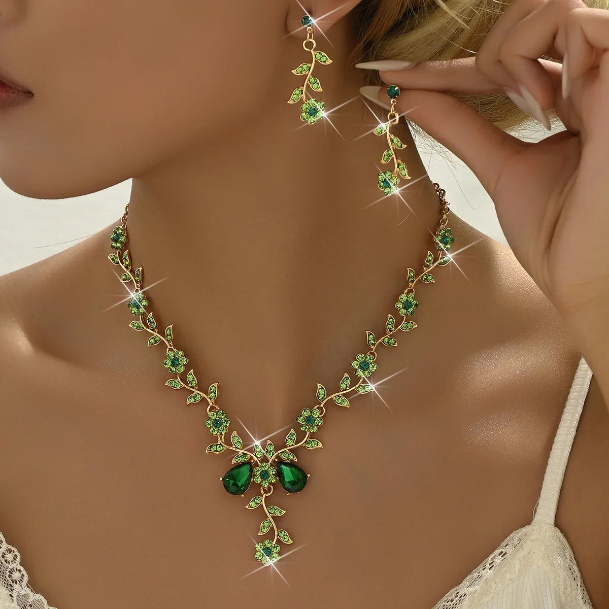 Bridal Rhinestone Jewelry Set for Women, Crystal Necklace and Earrings Set, Wedding Prom Accessories, Sparkling Statement Jewelr