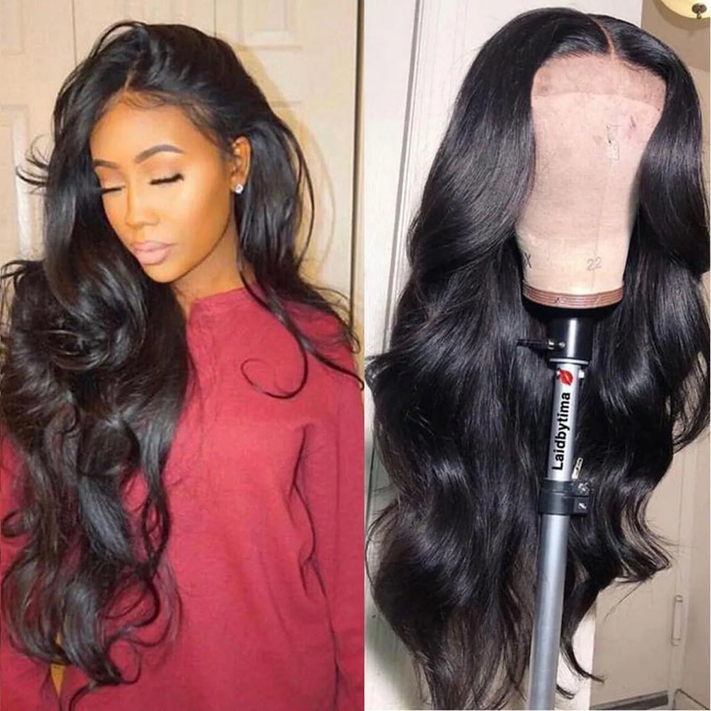 Premium Natural Black Wavy Synthetic Wig for Women Middle Part Curly Natural Looking 22 Inch Long Full Volume