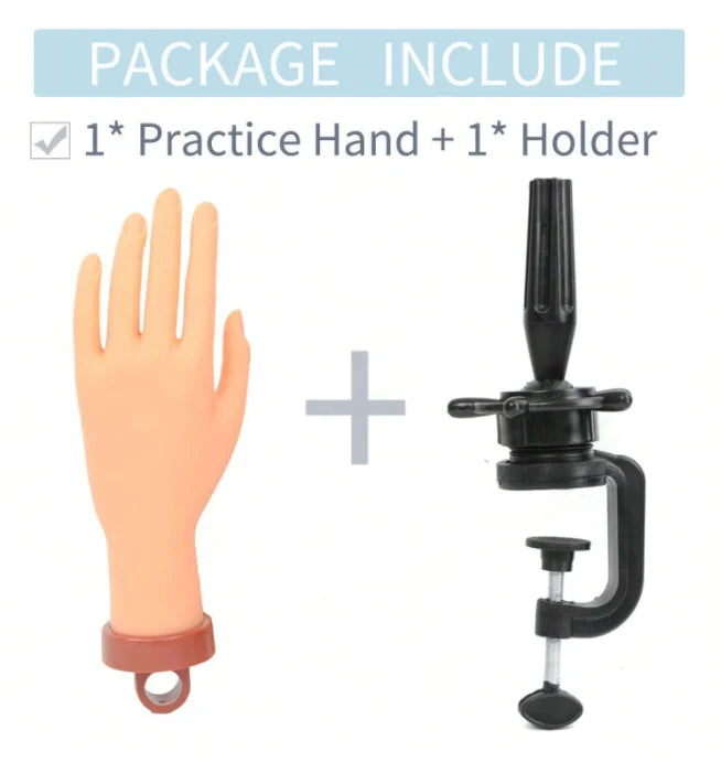 Nail Art Practice Hand Set With Acrylic Nails Practice Hand Support & Pvc Hand Model 1pc, False Nail Of Bendable & Realistic