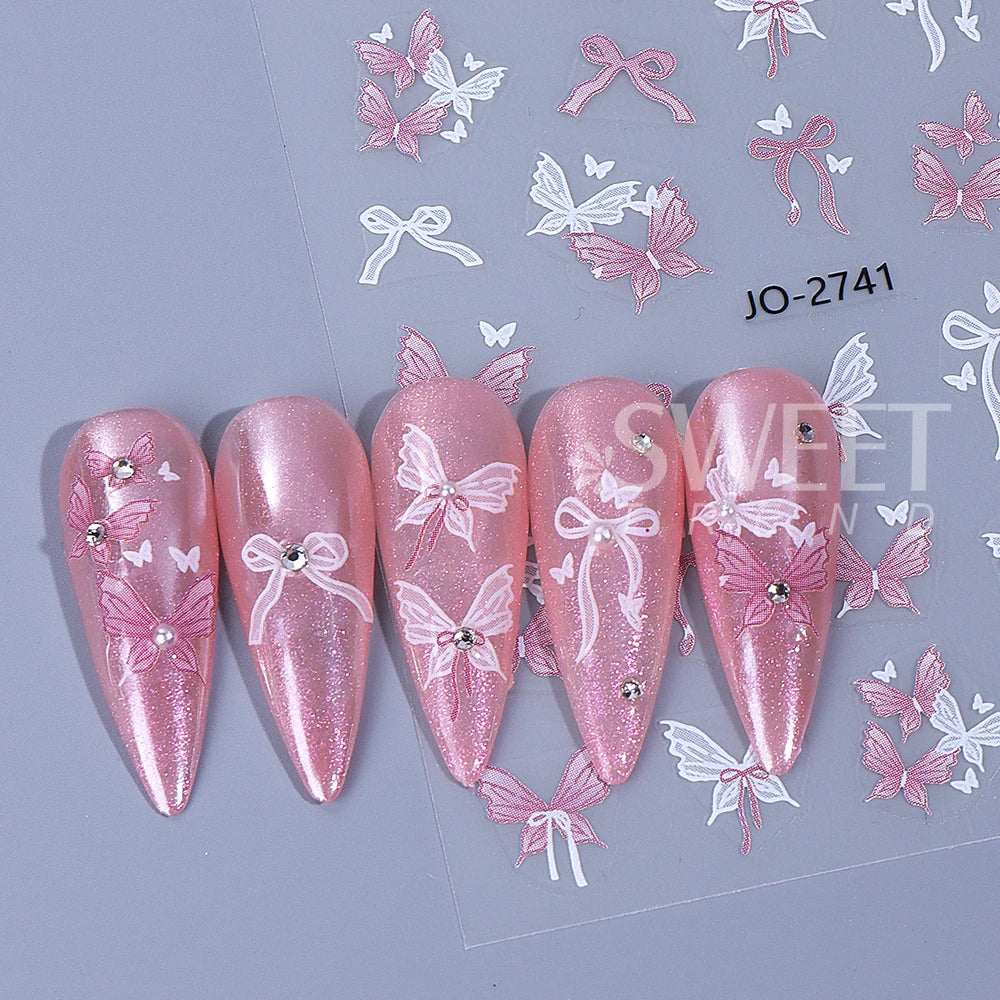 5pcs/set Butterfly Nail Stickers 3D Self-Adhesive Bow Rose Flower Sakura Nail Art Decoration Part Decals for Women Manicure DIY