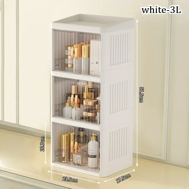 Foldable Cosmetics Storage Boxes Household Bathroom Miscellaneous Storage Box Double Door No Assembly Required Organizer Case