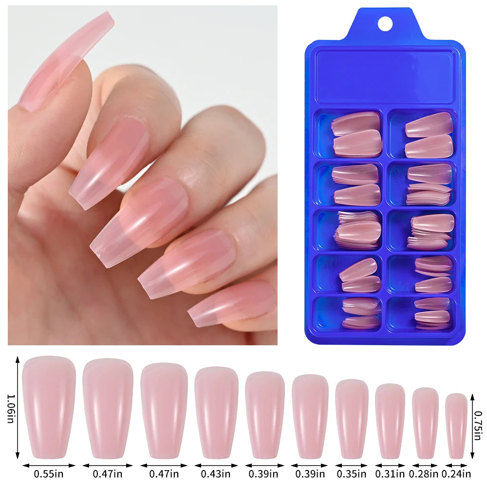 100pcs Coffin Design Fake Nails Art Tools Nude Pink Colors Ballerina False Nails Press On Full Fingernails Manicure Tips