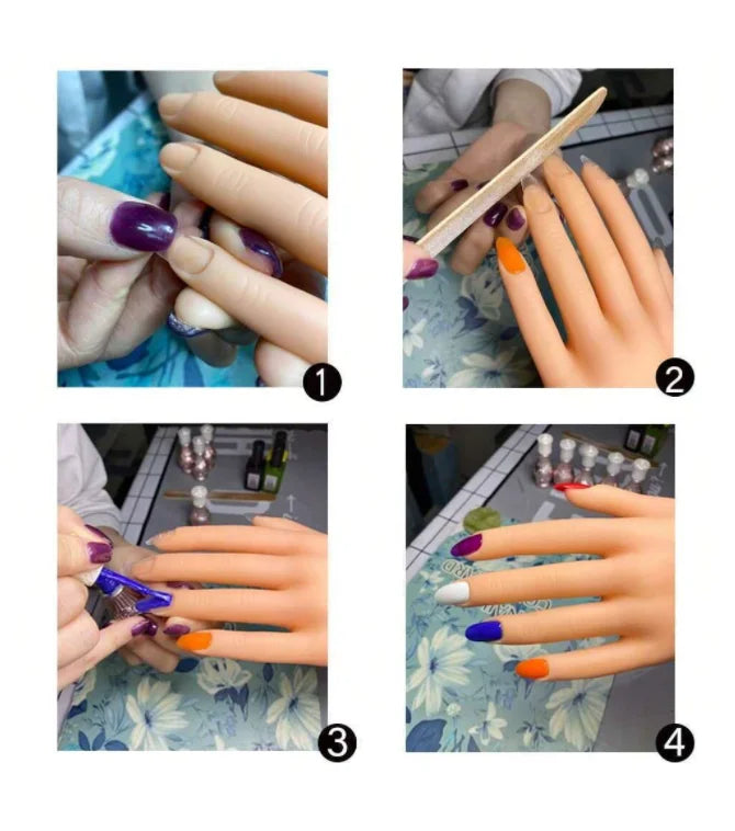 Nail Art Practice Hand Set With Acrylic Nails Practice Hand Support & Pvc Hand Model 1pc, False Nail Of Bendable & Realistic