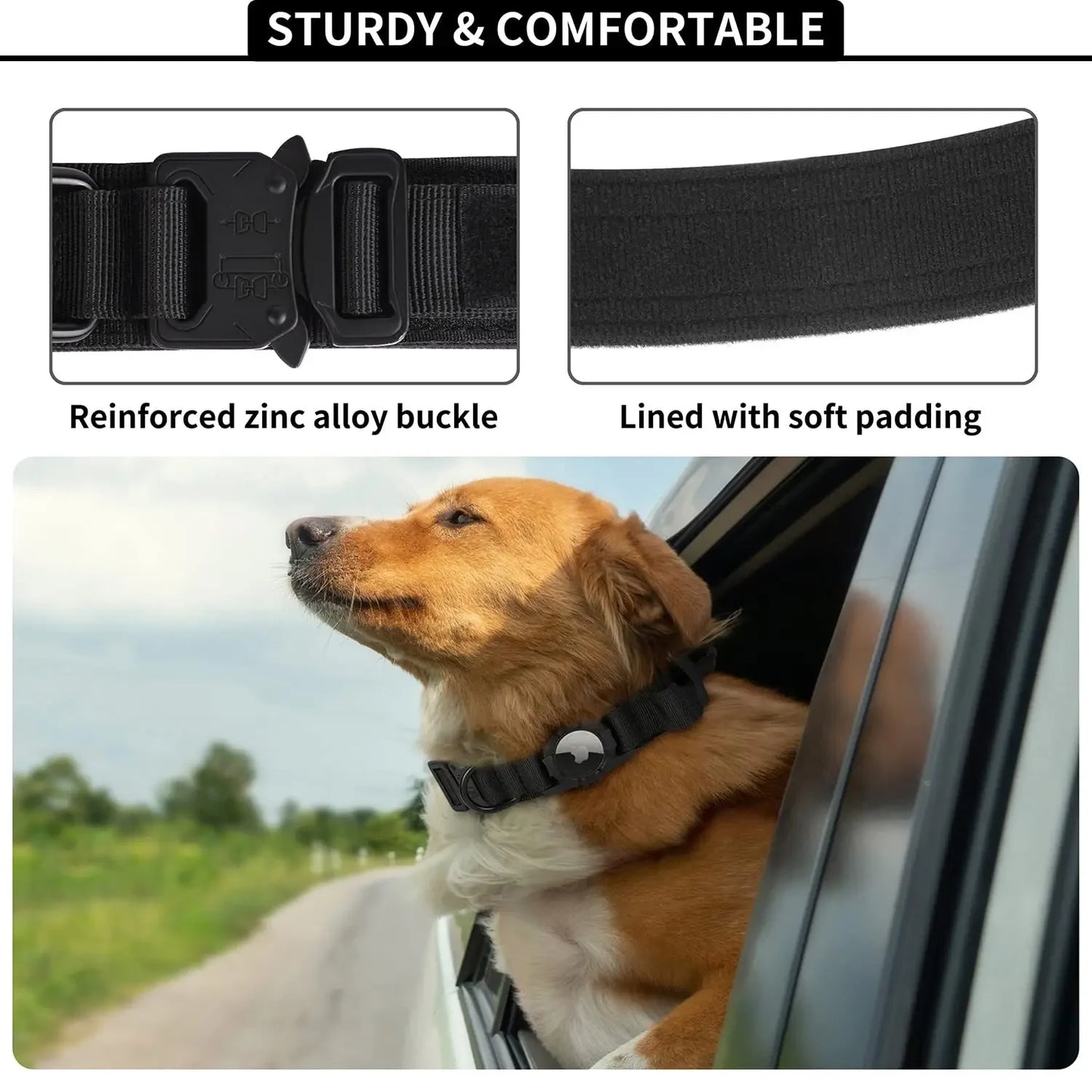 Adjustable Nylon AirTag Holder Dog Collar Metal Buckle Pet Tactical Collar Dog Accessories Anti Last and Pet Dogs Tracing Safe