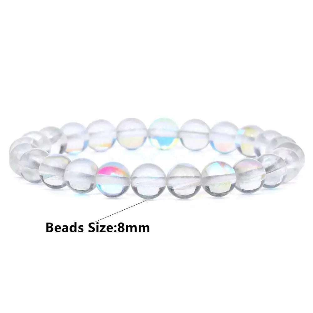 Moonstone Stone Beads Bracelet Natural Stone Crystals Bracelet Colorful Beaded Healing Trendy Jewelry Men Women Elastic Bangles