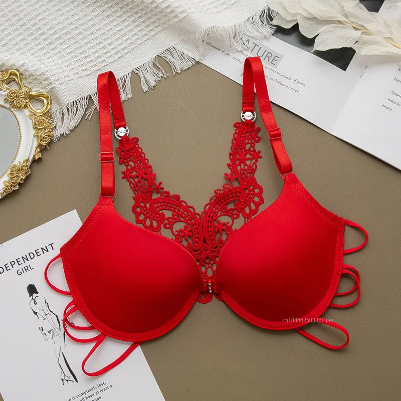 Sexy Woman Silky Underwear Comfortable Adjustable Bra Underwire Back Floral Embroidery Seamless Bra for Women Intimate Sleepwear