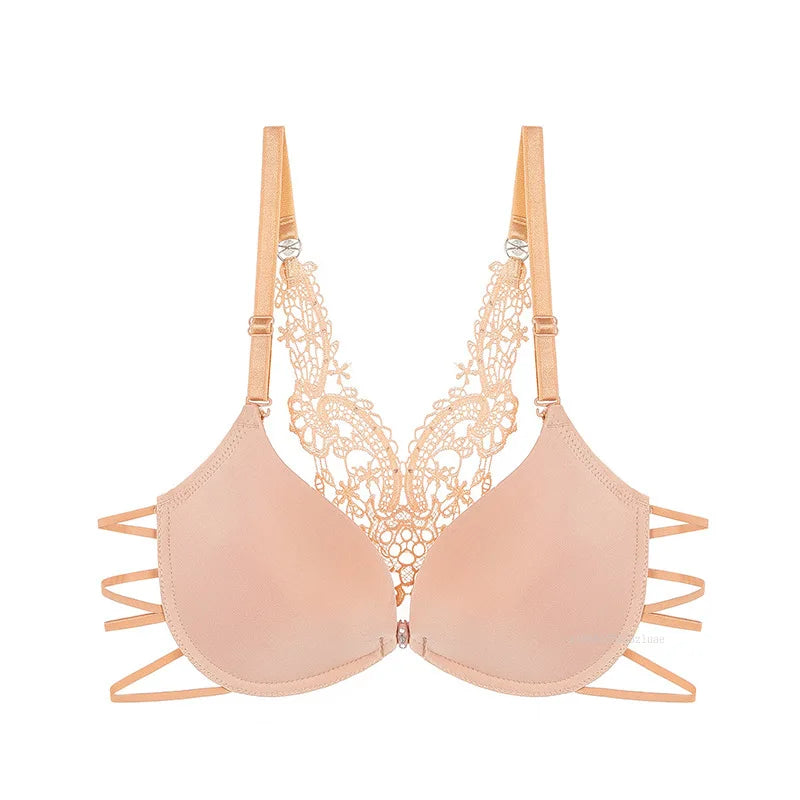 Sexy Woman Silky Underwear Comfortable Adjustable Bra Underwire Back Floral Embroidery Seamless Bra for Women Intimate Sleepwear