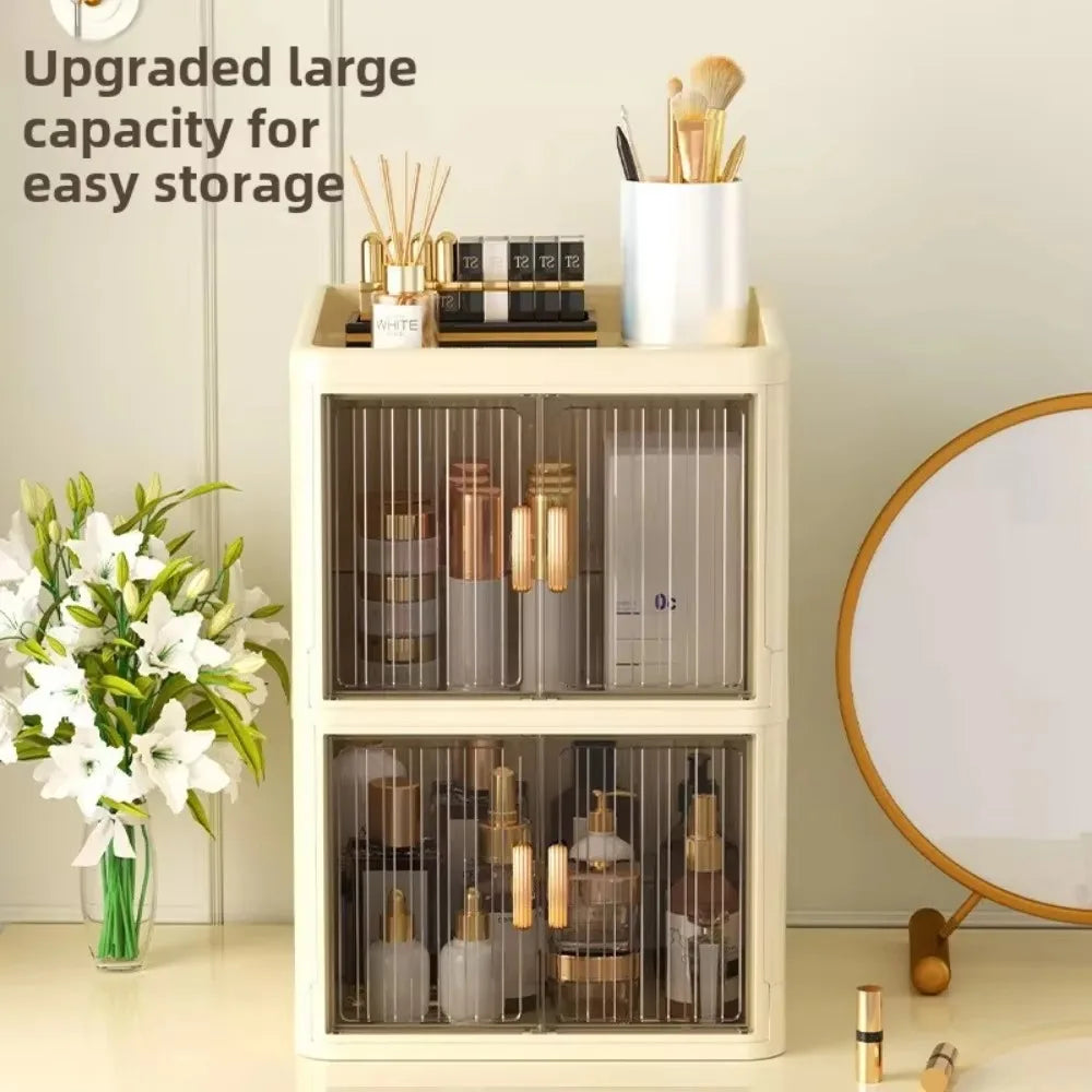 Foldable Cosmetics Storage Boxes Household Bathroom Miscellaneous Storage Box Double Door No Assembly Required Organizer Case