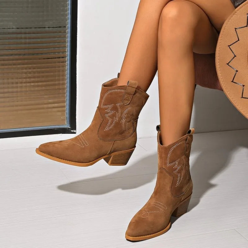 2025 New Cowboy Western Retro Women Boots Leather Handmade Comfortable Shoes for Women Spring Autumn Sexy High Boots Botas Mujer