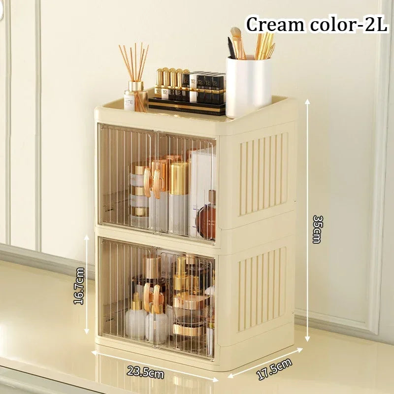 Foldable Cosmetics Storage Boxes Household Bathroom Miscellaneous Storage Box Double Door No Assembly Required Organizer Case