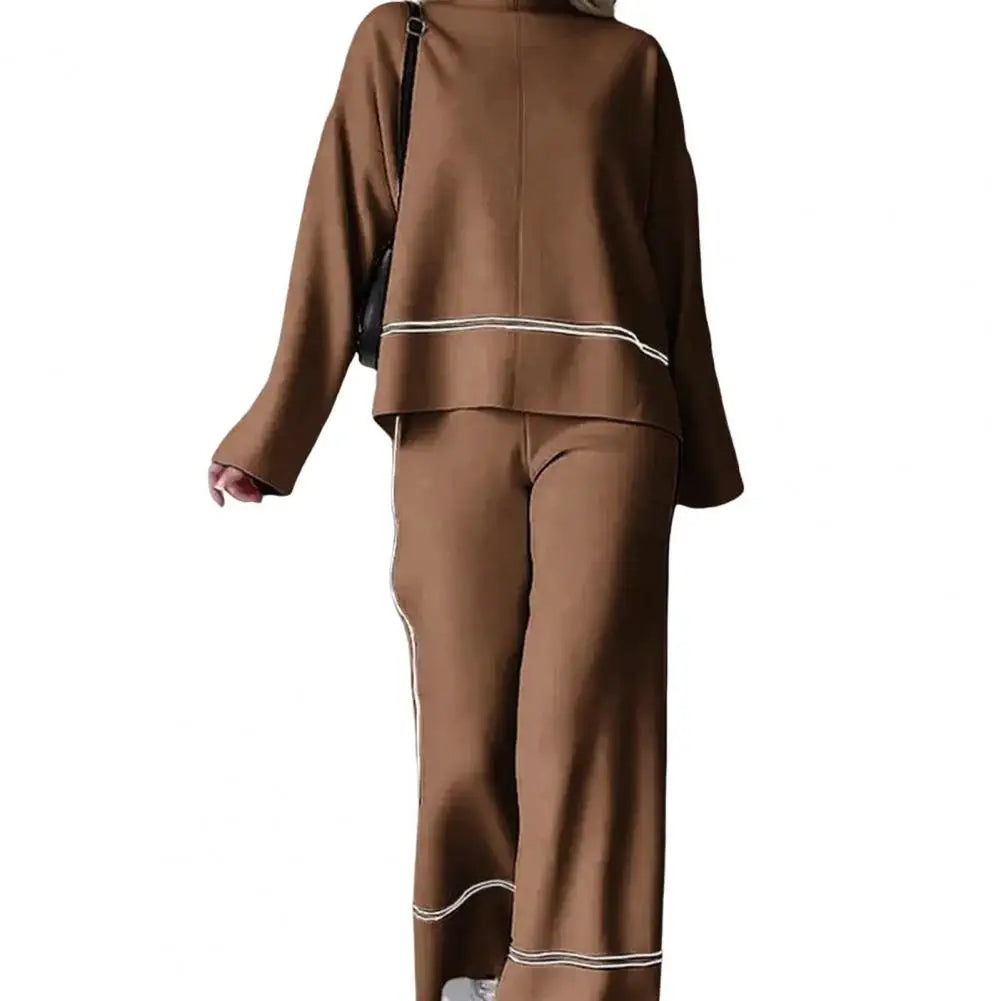 Casual Women Set Spring Summer Fashion Long Sleeve O-Neck Loose Suit Female Vintage Pocket Top Long Wide Leg Pants 2 Pcs Outfit